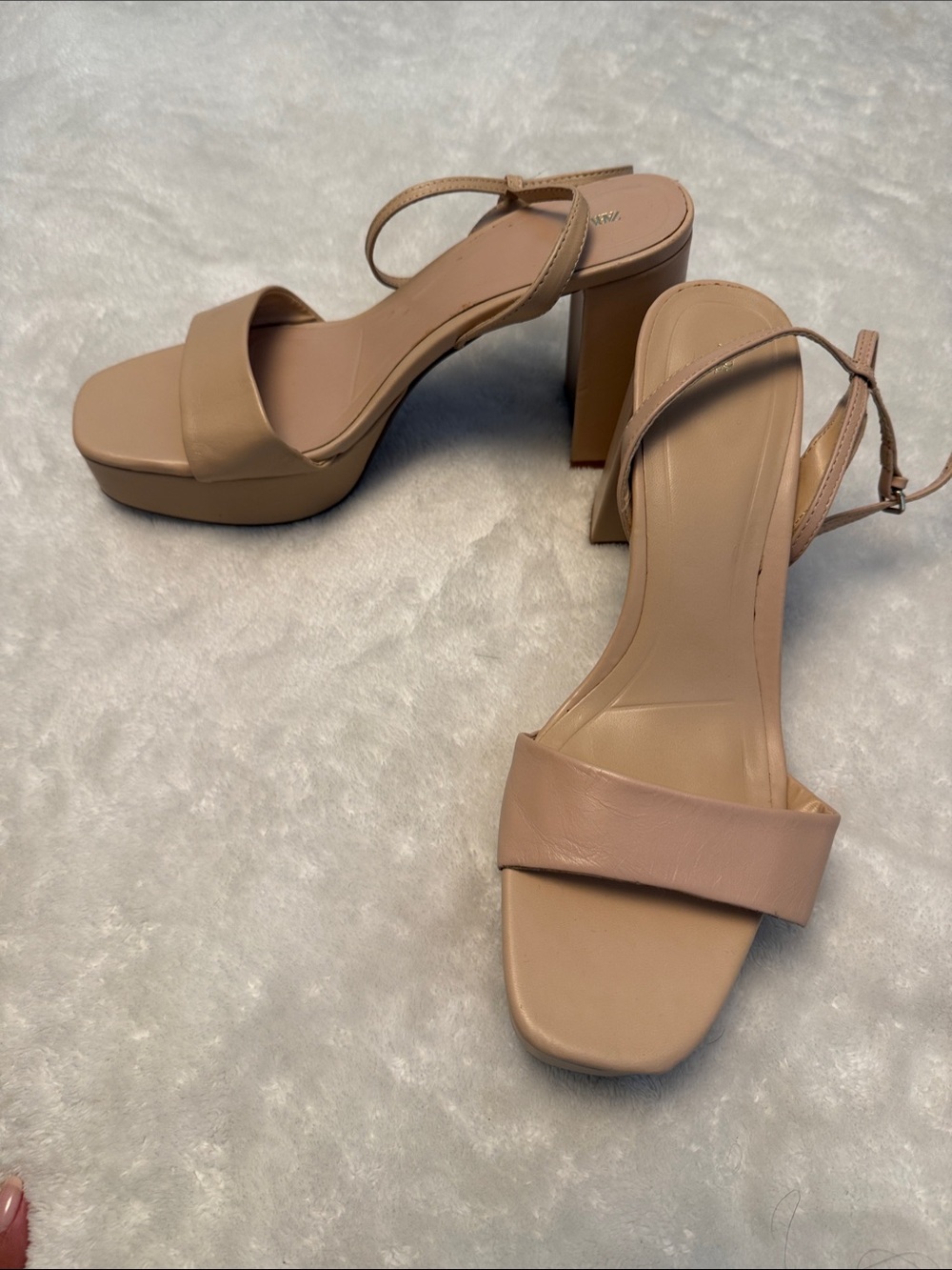 Zara Beige Block Heel Platform Sandals